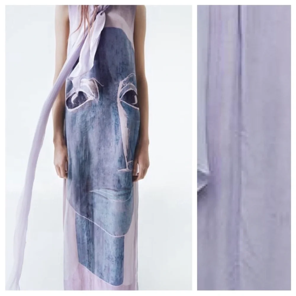 Zara Lilac Viscose Flowing Printed Midi Dress 8077/041/290/014 - Picture 4 of 10